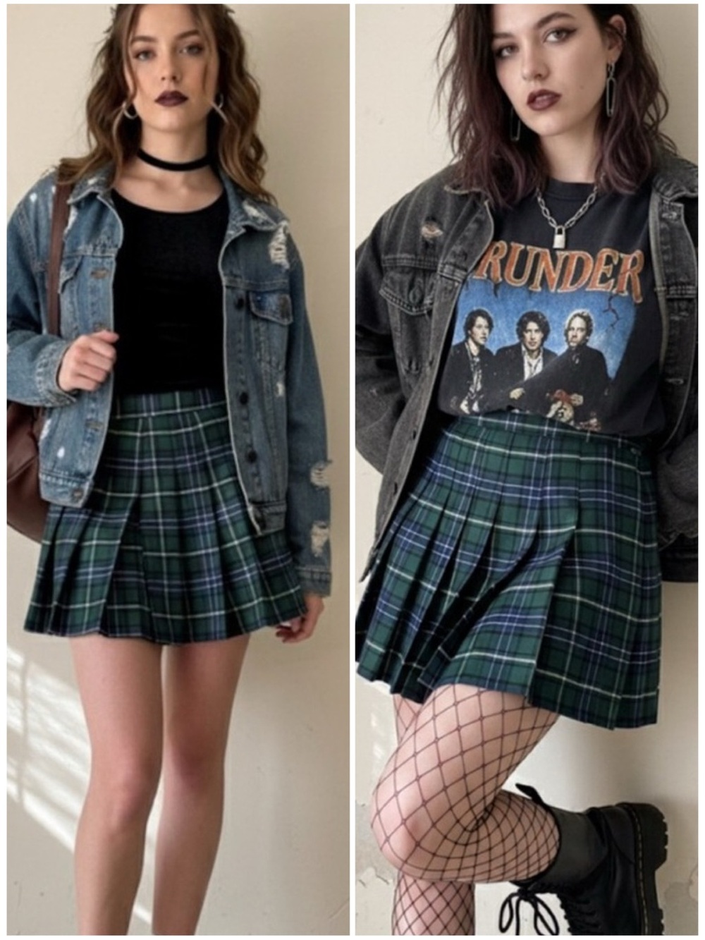 Forever 21 Green Navy Tartan Plaid Pleated Mini Skirt Preppy Academia Style Sz S